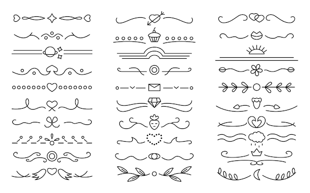 벡터 붓글씨 텍스트 빈티지 블랙 라인 장식 세트