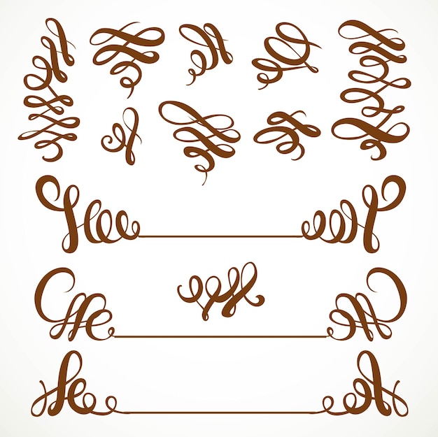 Vector calligraphic vintage curls elements set isolated on a white background