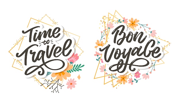 Calligraphic Writing lettering set, Time to Travel and bon voyage