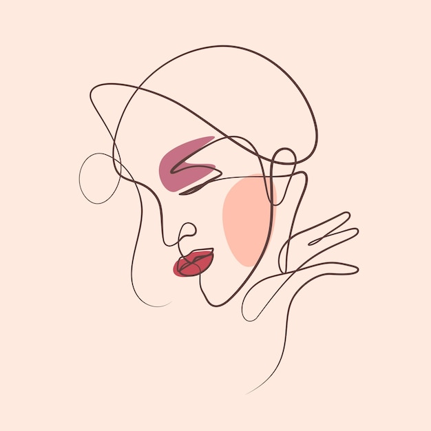 Vector calligraphy art and boho shape of woman face one line vector
