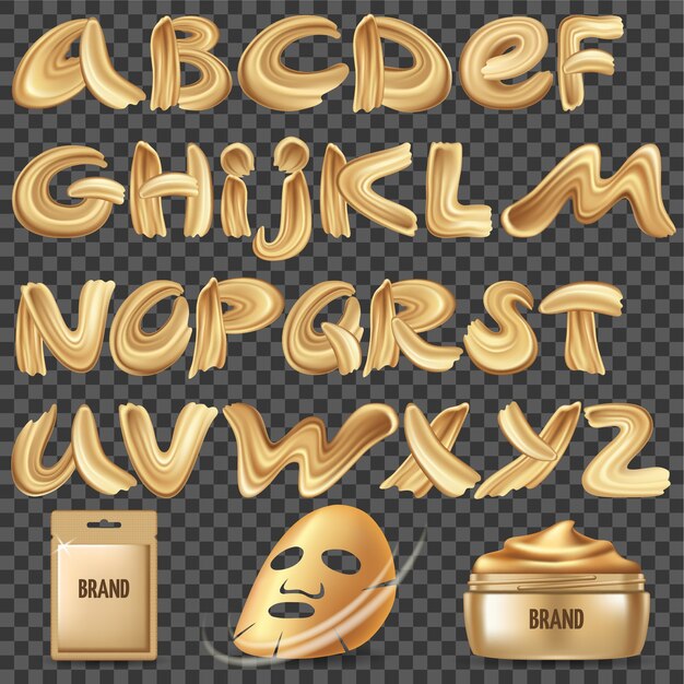 Vector calligraphy fonts made of gold acrylic paint.