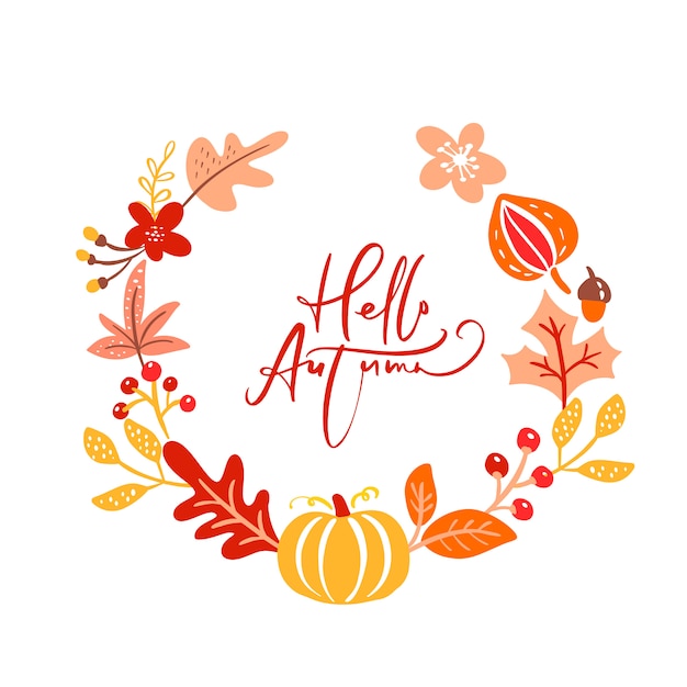 Vector calligraphy lettering text hello autumn