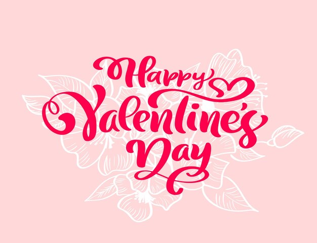 Calligraphy phrase Happy Valentine s Day with flourishes and Hearts Card Vector Valentines Day