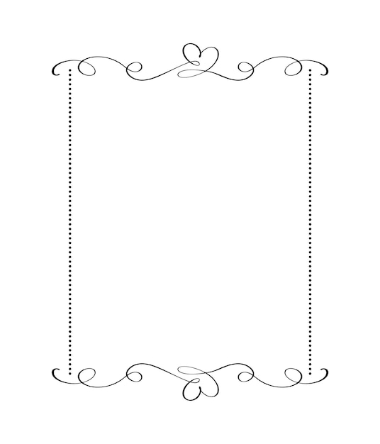 Calligraphy rectangular vector ornamental frame with heart valentine day decorative ornament