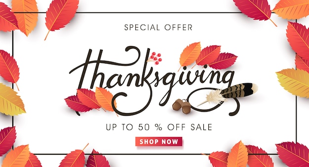 Calligraphy of thanksgiving day sale banner. seasonal lettering.