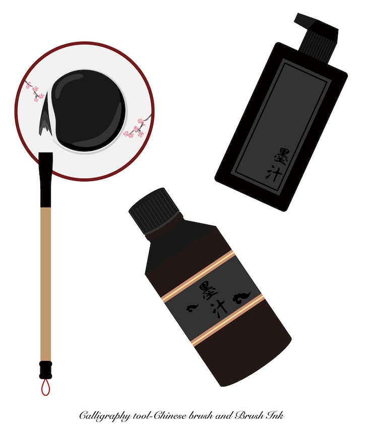 Vector calligraphy toolchinese brush and brush ink