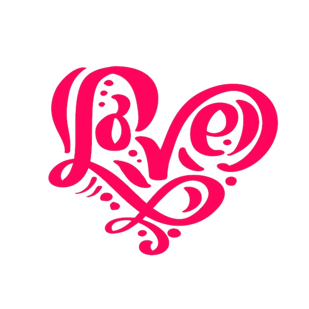 Vector calligraphy word love. vector valentines day hand drawn lettering.