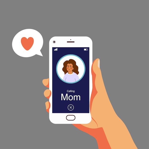 Vector calling mother on smartphone