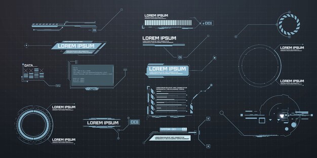 Vettore titoli di callout. etichette della barra di callout, casella di chiamata di informazioni bar informazioni digitali moderne. modelli hud di caselle informative digitali tecnologiche.