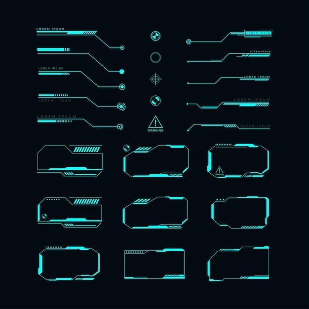 Vettore di titoli di callout nella raccolta di stile hud etichette di callout futuristiche casella di chiamata di tecnologia dell'informazione digitale elementi dell'interfaccia dati modello di interfaccia utente hud