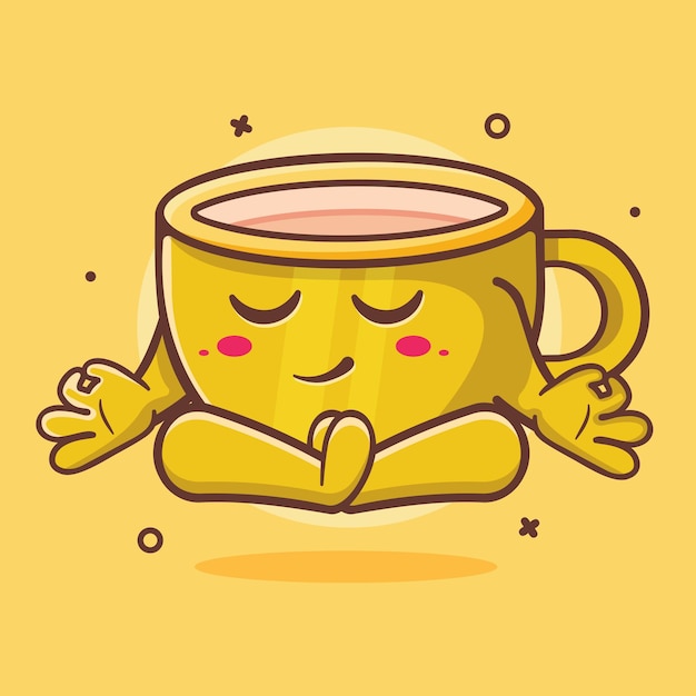 calm coffee cup character with yoga meditation pose isolated cartoon in flat style design