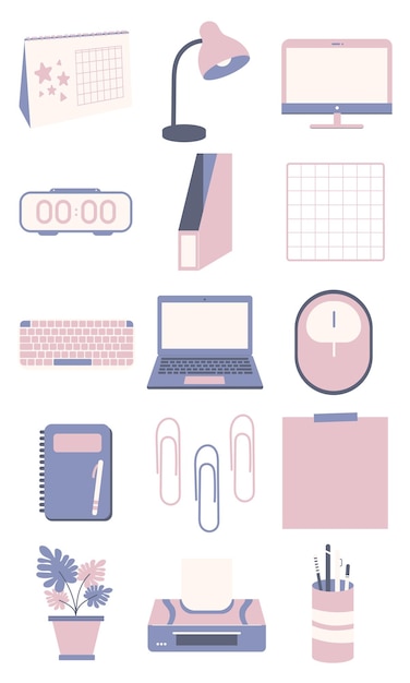 Vector calm and cute office work illustration set