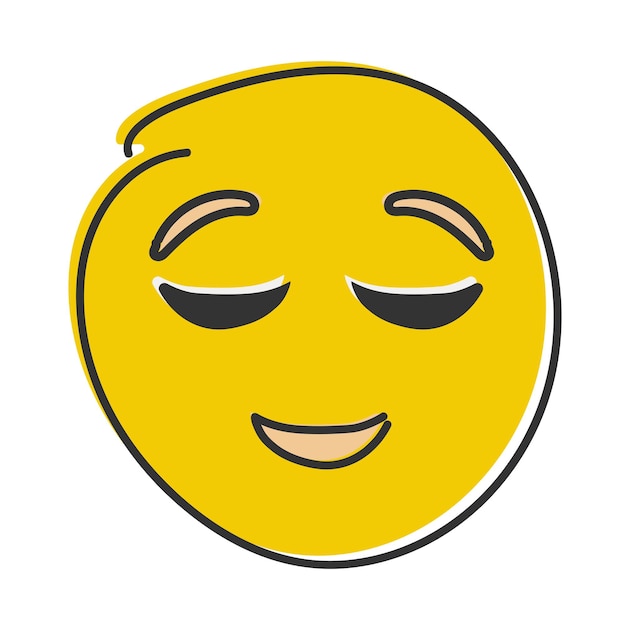 Calm emoji Relieved emoticon peaceful face with closed eyes and smile Hand drawn flat style emoticon