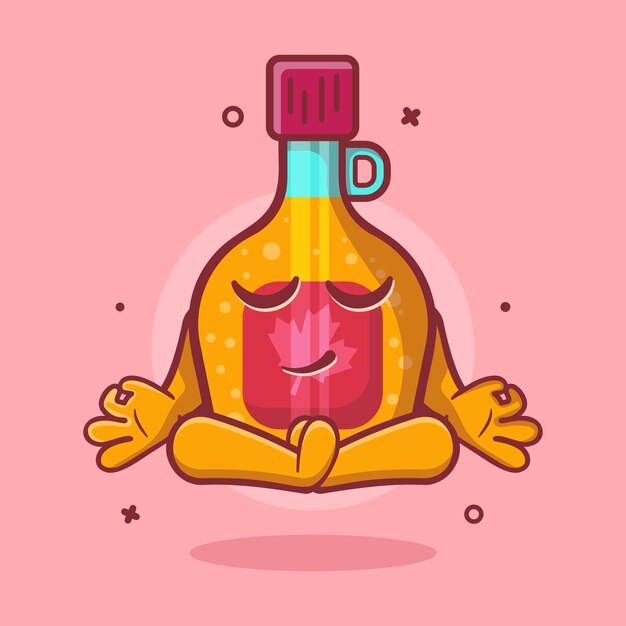 calm maple syrup bottle character mascot with yoga meditation pose isolated cartoon