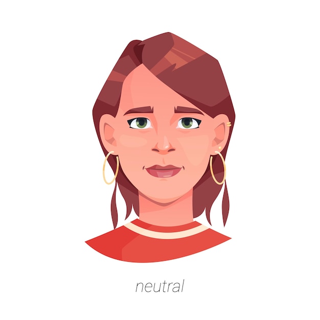 Vector calm and neutral facial expression of woman