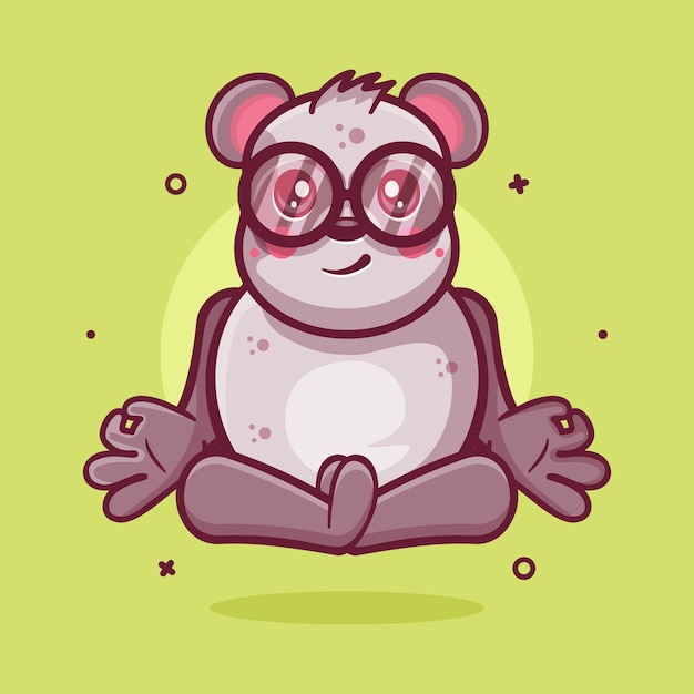 calm panda animal character mascot with yoga meditation pose isolated cartoon in flat style design