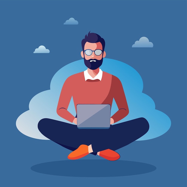 calm satisfied programmer wearing glasses vector illustration