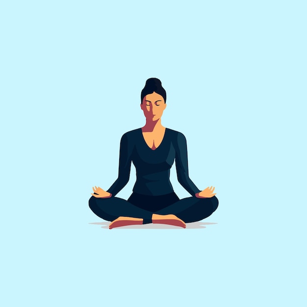 спокойная сидящая женщина медитирует векторная иллюстрация