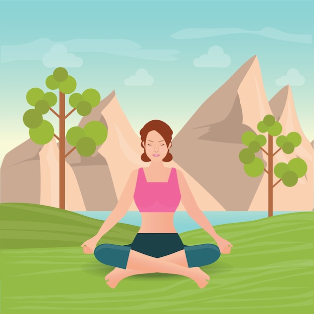 Calm woman is doing yoga and meditation
