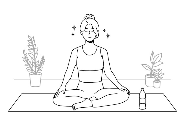 Donna calma che pratica yoga a casa