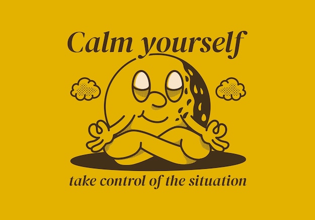 Calm yourself take control of the situation character illustration of golf ball in meditation pose