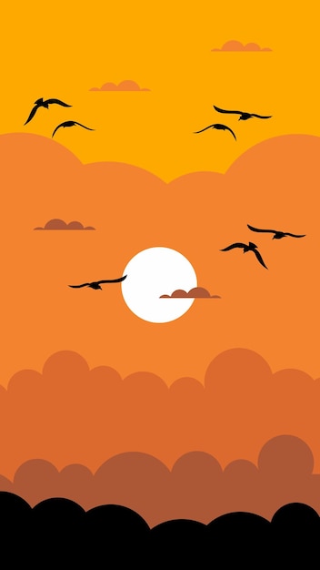 Vector calming afternoon sunset vector background with orange color