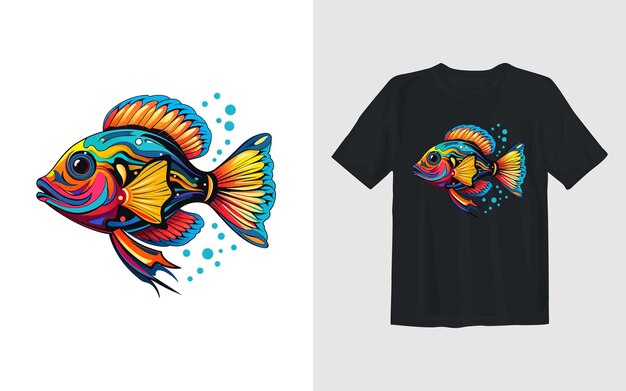Vettore disegno della maglietta di pesca dell'illustrazione del fumetto di vettore del pesce di calypso
