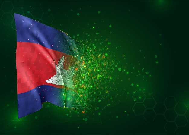 Cambodia, 3d flag on green background with polygons