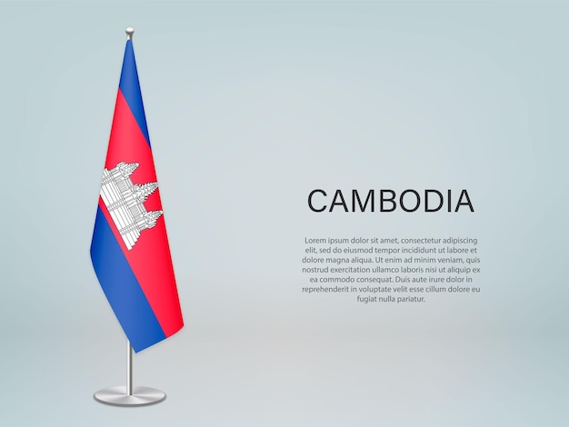 Cambodia hanging flag on stand Template forconference banner