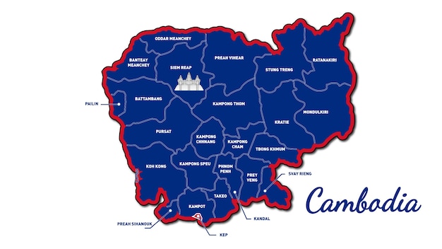 Vector cambodia provinces country map