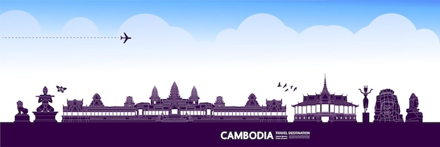 Grande illustrazione della destinazione di viaggio della cambogia.