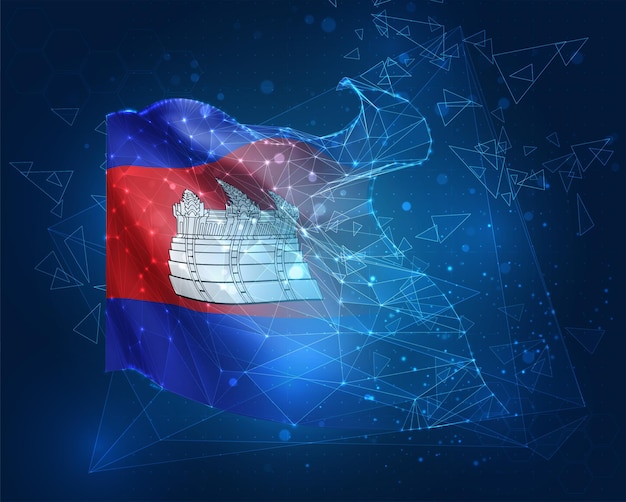 Cambodia vector flag virtual abstract 3D object from triangular polygons on a blue background