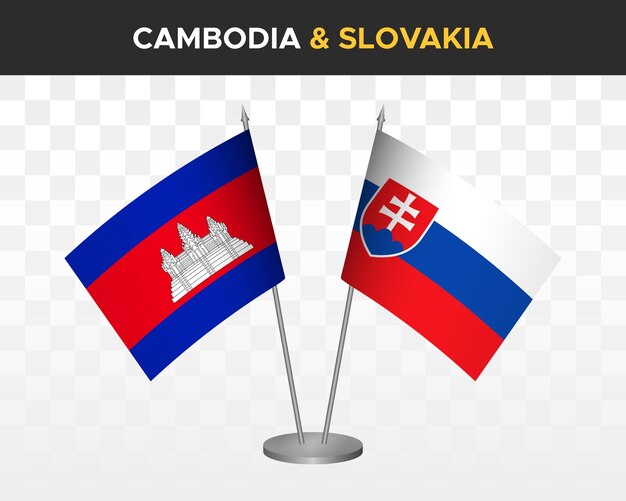 Cambodia vs slovakia desk flags mockup isolated 3d vector illustration table flags