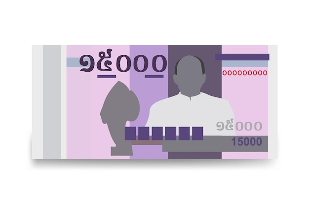 Камбоджийский Риель Векторные Иллюстрации Камбоджи деньги набор пачки банкнот Бумажные деньги 15000 KHR
