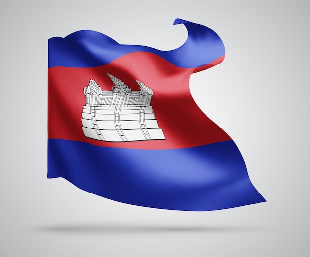 Cambodja, vector vlag met golven en bochten zwaaien in de wind op een witte achtergrond.