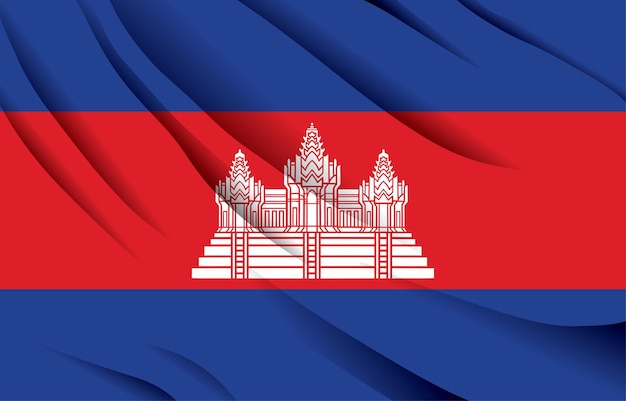 Cambodjaanse nationale vlag zwaaiende realistische vectorillustratie