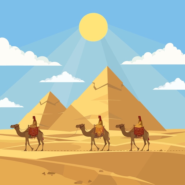 벡터 camel_caravan_by_the_pyramids_vector
