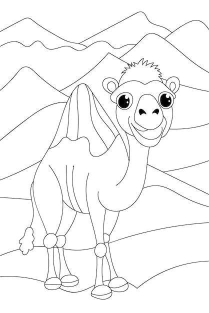 Vettore pagina da colorare cammello per bambini è un libro creativo per colorare