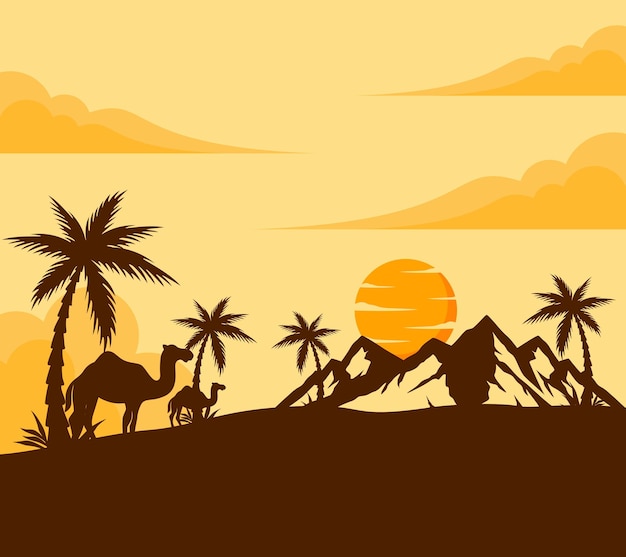 camel in the desert vector background