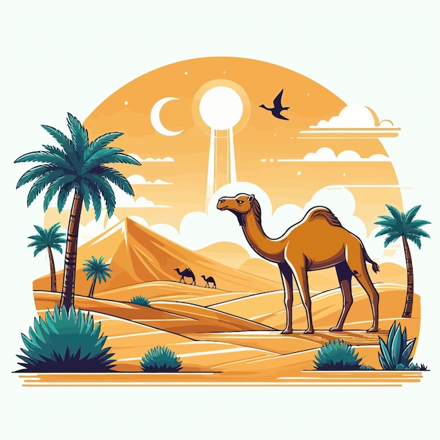 Vector camel in desert