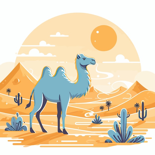 Vector camel in desert