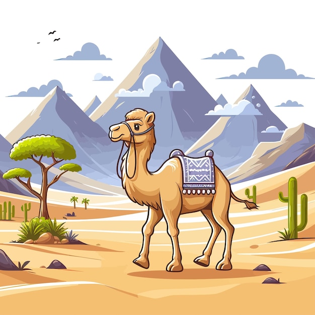 Vector camel in desert