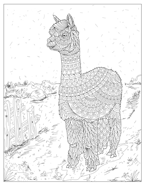 Camel doodle art coloring page for adults coloring book