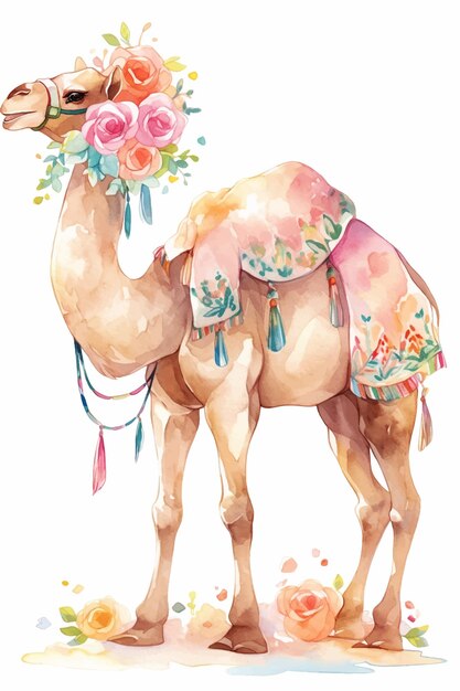 Vector camel in a flower bed