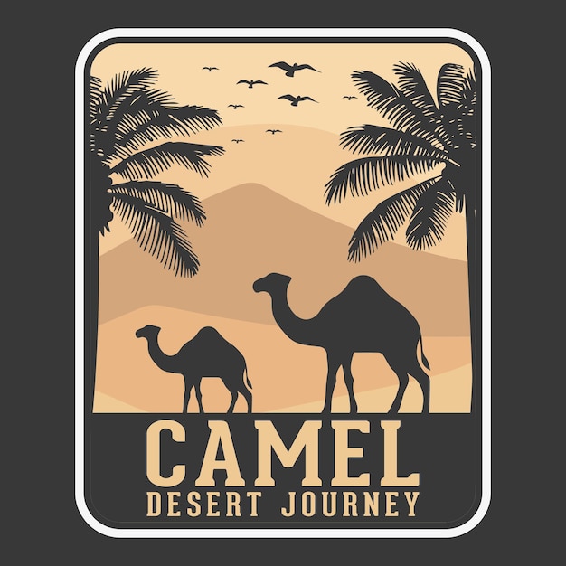 Camel Label Vector Illustration Retro Vintage Badge Sticker And T-shirt Design