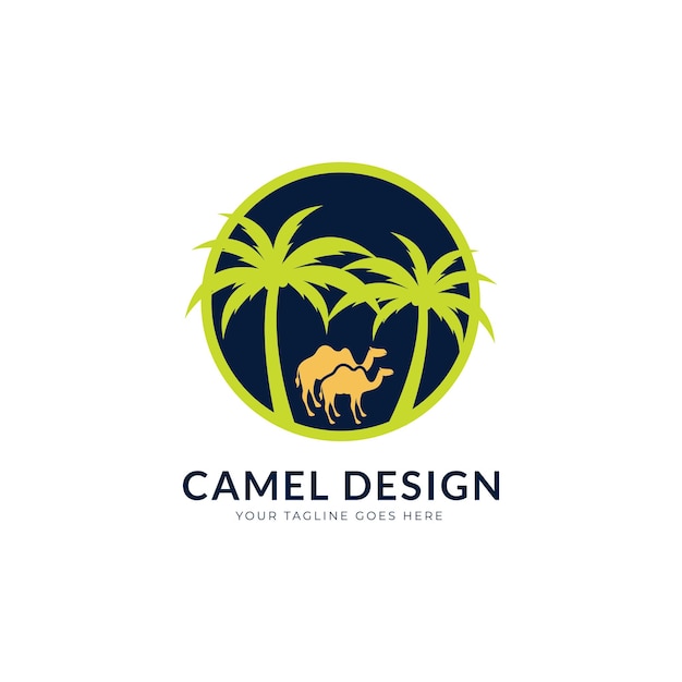 Modello di progettazione del logo del cammello, illustrazione vettoriale del cammello vintage.