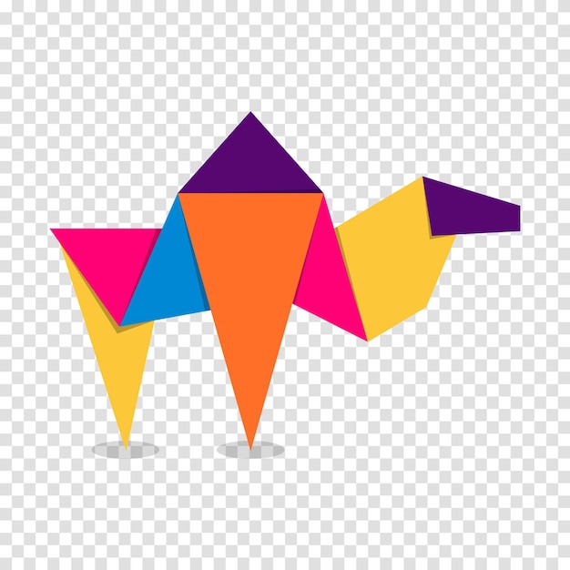 Camel origami Abstract colorful vibrant camel logo design Animal origami Vector illustration