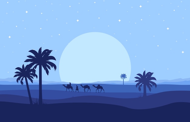 Camel rider crossing vast desert hill arabian landscape\
illustration