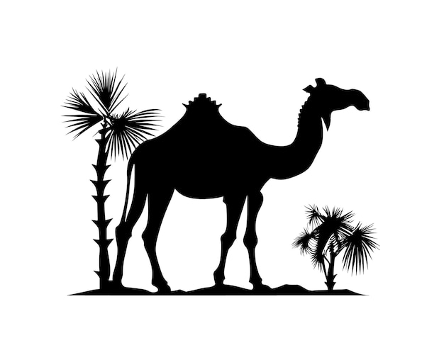 Camel silhouette black logo animals silhouettes icons camel riders desert palm silhouette vector