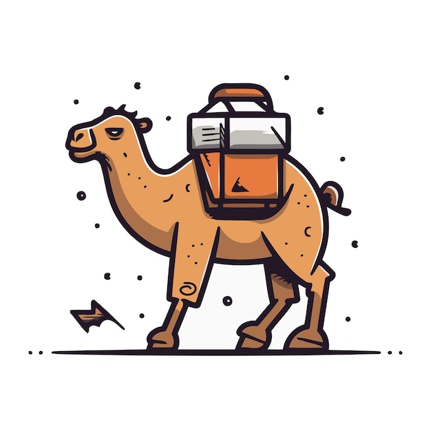 Vector camel with a backpack vector illustration in flat cartoon style